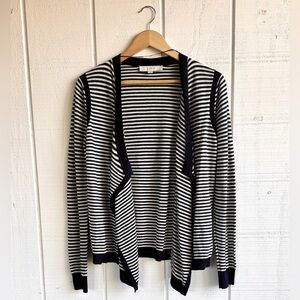 LOFT Navy and White Striped Cardigan